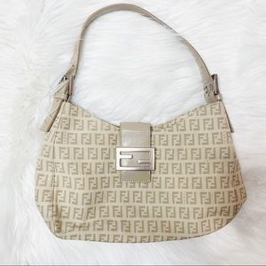 Fendi Zucchino Small Tan Hobo Shoulder Bag